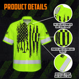 Hi Vis Hawaiian Shirt Reflective Tapes Lime Neon Mechanic 2 Custom Name Safety Workwear For Mechanists, Workers, Truckers, Operators