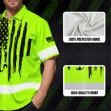 Hi Vis Hawaiian Shirt Reflective Tapes Lime Neon Mechanic 2 Custom Name Safety Workwear For Mechanists, Workers, Truckers, Operators
