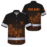 Hi Vis Hawaiian Shirt Reflective Tapes Orange Neon Mechanic 3 Custom Name Safety Workwear For Mechanists, Workers, Truckers, Operators