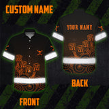 Hi Vis Hawaiian Shirt Reflective Tapes Orange Neon Mechanic 3 Custom Name Safety Workwear For Mechanists, Workers, Truckers, Operators