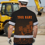 Hi Vis Hawaiian Shirt Reflective Tapes Orange Neon Mechanic 3 Custom Name Safety Workwear For Mechanists, Workers, Truckers, Operators