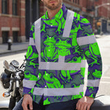 Hi Vis Hawaiian Long Sleeve Shirt Reflective Tapes Green Neon Violet Frog Custom Name Safety Workwear For Workers, Truckers, Operators