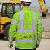 Hi Vis Hawaiian Long Sleeve Shirt Reflective Tapes Green Neon Flowers Custom Name Safety Workwear For Workers, Truckers, Operators