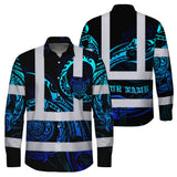 Hi Vis Hawaiian Long Sleeve Shirt Reflective Tapes Gradient Turtle Hawaiian Polynesian Tribal Custom Name Safety Workwear For Workers, Truckers, Operators