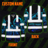 Hi Vis Hawaiian Long Sleeve Shirt Reflective Tapes Gradient Turtle Hawaiian Polynesian Tribal Custom Name Safety Workwear For Workers, Truckers, Operators
