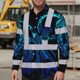 Hi Vis Hawaiian Long Sleeve Shirt Reflective Tapes Gradient Turtle Hawaiian Polynesian Tribal Custom Name Safety Workwear For Workers, Truckers, Operators