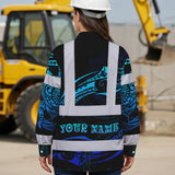 Hi Vis Hawaiian Long Sleeve Shirt Reflective Tapes Gradient Turtle Hawaiian Polynesian Tribal Custom Name Safety Workwear For Workers, Truckers, Operators