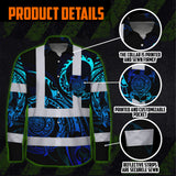 Hi Vis Hawaiian Long Sleeve Shirt Reflective Tapes Gradient Turtle Hawaiian Polynesian Tribal Custom Name Safety Workwear For Workers, Truckers, Operators