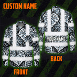 Hi Vis Hawaiian Long Sleeve Shirt Reflective Tapes Black Grey Flowers Custom Name Safety Workwear For Workers, Truckers, Operators