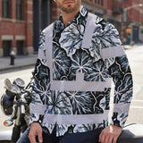 Hi Vis Hawaiian Long Sleeve Shirt Reflective Tapes Black Grey Flowers Custom Name Safety Workwear For Workers, Truckers, Operators