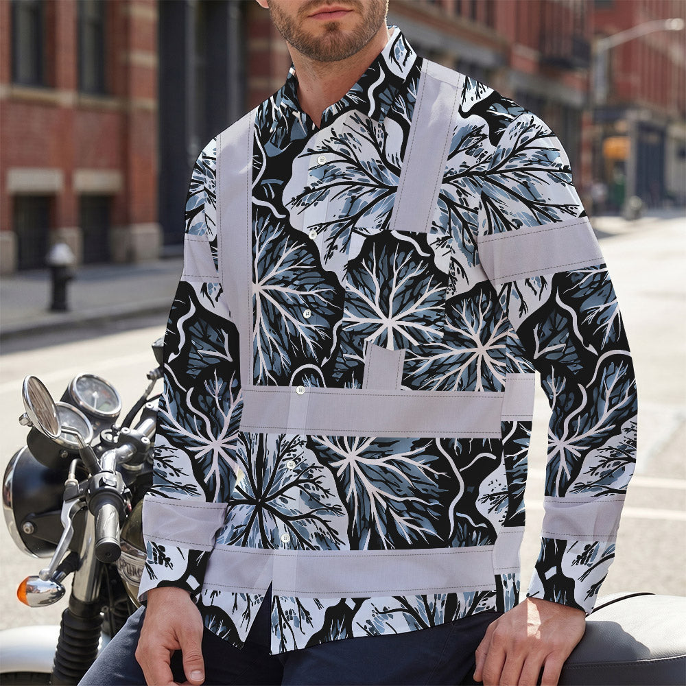 Hi Vis Hawaiian Long Sleeve Shirt Reflective Tapes Black Grey Flowers Custom Name Safety Workwear For Workers, Truckers, Operators