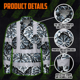 Hi Vis Hawaiian Long Sleeve Shirt Reflective Tapes Black Grey Flowers Custom Name Safety Workwear For Workers, Truckers, Operators