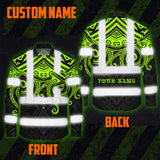 Hi Vis Hawaiian Long Sleeve Shirt Reflective Tapes  Octopus Hawaiian Polynesian Tribal Custom Name Safety Workwear For Workers, Truckers, Operators