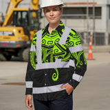 Hi Vis Hawaiian Long Sleeve Shirt Reflective Tapes  Octopus Hawaiian Polynesian Tribal Custom Name Safety Workwear For Workers, Truckers, Operators