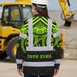 Hi Vis Hawaiian Long Sleeve Shirt Reflective Tapes  Octopus Hawaiian Polynesian Tribal Custom Name Safety Workwear For Workers, Truckers, Operators