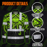 Hi Vis Hawaiian Long Sleeve Shirt Reflective Tapes  Octopus Hawaiian Polynesian Tribal Custom Name Safety Workwear For Workers, Truckers, Operators