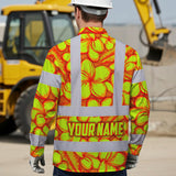 Hi Vis Hawaiian Long Sleeve Shirt Reflective Tapes Orange Neon Lime Plumeria Custom Name Safety Workwear For Workers, Truckers, Operators