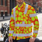 Hi Vis Hawaiian Long Sleeve Shirt Reflective Tapes Orange Neon Lime Plumeria Custom Name Safety Workwear For Workers, Truckers, Operators