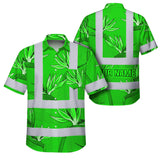 Hi Vis Hawaiian Shirt Reflective Tapes Green Neon Flowers Custom Name Safety Workwear For Workers, Truckers, Operators
