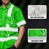 Hi Vis Hawaiian Shirt Reflective Tapes Green Neon Flowers Custom Name Safety Workwear For Workers, Truckers, Operators