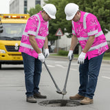 Hi Vis Hawaiian Shirt Reflective Tapes Pink Neon Flowers Custom Name Safety Workwear For Workers, Truckers, Operators