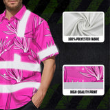 Hi Vis Hawaiian Shirt Reflective Tapes Pink Neon Flowers Custom Name Safety Workwear For Workers, Truckers, Operators