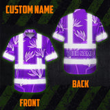 Hi Vis Hawaiian Shirt Reflective Tapes Violet Neon Flowers Custom Name Safety Workwear For Workers, Truckers, Operators