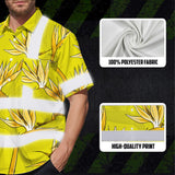 Hi Vis Hawaiian Shirt Reflective Tapes Yellow Neon Flowers Custom Name Safety Workwear For Workers, Truckers, Operators