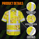 Hi Vis Hawaiian Shirt Reflective Tapes Yellow Neon Flowers Custom Name Safety Workwear For Workers, Truckers, Operators