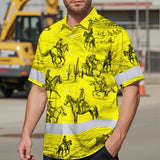 Hi Vis Hawaiian Shirt Reflective Tapes Yellow Neon Cowboy Custom Name Safety Workwear For Mechanics, Workers, Truckers, Operators