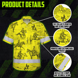 Hi Vis Hawaiian Shirt Reflective Tapes Yellow Neon Cowboy Custom Name Safety Workwear For Mechanics, Workers, Truckers, Operators