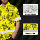 Hi Vis Hawaiian Shirt Reflective Tapes Yellow Neon Cowboy Custom Name Safety Workwear For Mechanics, Workers, Truckers, Operators