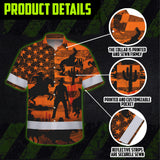 Hi Vis Hawaiian Shirt Reflective Tapes Orange Neon Cowboy Custom Name Safety Workwear For Mechanics, Workers, Truckers, Operators