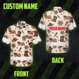 Hi Vis Hawaiian Shirt Reflective Tapes US Flag Cowboy Custom Name Safety Workwear For Mechanics, Workers, Truckers, Operators