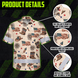 Hi Vis Hawaiian Shirt Reflective Tapes US Flag Cowboy Custom Name Safety Workwear For Mechanics, Workers, Truckers, Operators