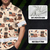 Hi Vis Hawaiian Shirt Reflective Tapes US Flag Cowboy Custom Name Safety Workwear For Mechanics, Workers, Truckers, Operators