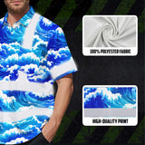 Hi Vis Hawaiian Shirt Reflective Tapes Gradient Blue Waves Custom Name Sea Pattern Safety Workwear For Mechanics, Workers, Truckers, Operators