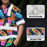 Hi Vis Hawaiian Shirt Reflective Tapes Surfboard Flower Sea Pattern Custom Name Safety Workwear For Mechanics, Workers, Truckers, Operators