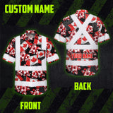 Hi Vis Hawaiian Shirt Reflective Tapes Red Canada Flag Flower Custom Name Safety Workwear For Mechanics, Workers, Truckers, Operators