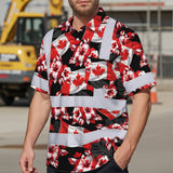 Hi Vis Hawaiian Shirt Reflective Tapes Red Canada Flag Flower Custom Name Safety Workwear For Mechanics, Workers, Truckers, Operators