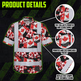 Hi Vis Hawaiian Shirt Reflective Tapes Red Canada Flag Flower Custom Name Safety Workwear For Mechanics, Workers, Truckers, Operators