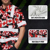 Hi Vis Hawaiian Shirt Reflective Tapes Red Canada Flag Flower Custom Name Safety Workwear For Mechanics, Workers, Truckers, Operators