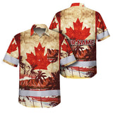 Hi Vis Hawaiian Shirt Reflective Tapes Red Canada Flag Tree Custom Name Safety Workwear For Mechanics, Workers, Truckers, Operators