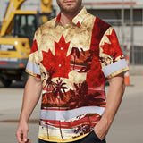 Hi Vis Hawaiian Shirt Reflective Tapes Red Canada Flag Tree Custom Name Safety Workwear For Mechanics, Workers, Truckers, Operators