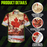 Hi Vis Hawaiian Shirt Reflective Tapes Red Canada Flag Tree Custom Name Safety Workwear For Mechanics, Workers, Truckers, Operators