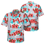 Hi Vis Hawaiian Shirt Reflective Tapes Red Canada Flag Flower 2 Custom Name Safety Workwear For Mechanics, Workers, Truckers, Operators