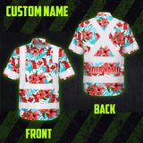 Hi Vis Hawaiian Shirt Reflective Tapes Red Canada Flag Flower 2 Custom Name Safety Workwear For Mechanics, Workers, Truckers, Operators