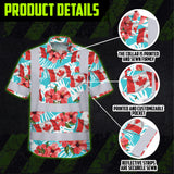 Hi Vis Hawaiian Shirt Reflective Tapes Red Canada Flag Flower 2 Custom Name Safety Workwear For Mechanics, Workers, Truckers, Operators