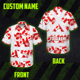 Hi Vis Hawaiian Shirt Reflective Tapes Red Canada Flag Flower 3 Custom Name Safety Workwear For Mechanics, Workers, Truckers, Operators