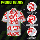 Hi Vis Hawaiian Shirt Reflective Tapes Red Canada Flag Flower 3 Custom Name Safety Workwear For Mechanics, Workers, Truckers, Operators